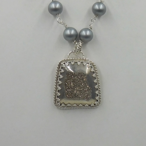 DKC-2042 Necklace, Grey FW Pearls, Silver Druzy $275 at Hunter Wolff Gallery